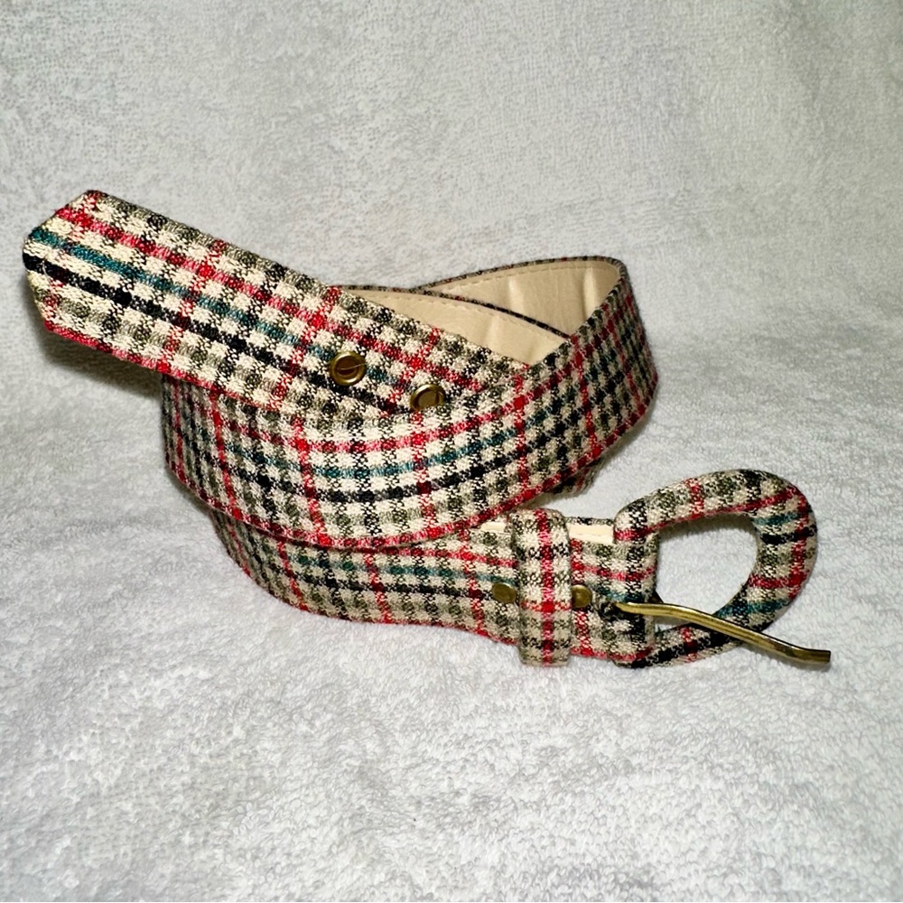 Vintage Astor Plaid Belt 70s Tartan Fabric Buckle Dark Academia 38” Size 16